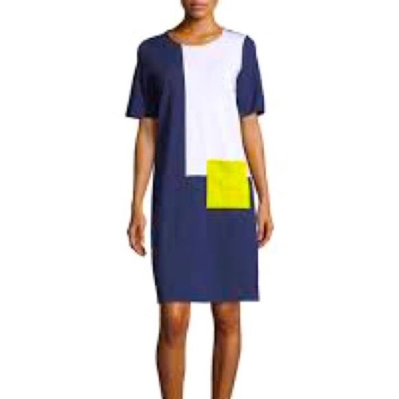 SALE! Joan Vass Colorblock Dress + Green Pocket~Size L/2 - Picture 1 of 5